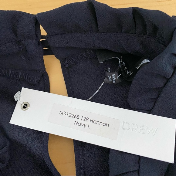 Drew Hannah Navy Ruffle Mock Neck Keyhole Blouse - Picture 14 of 16